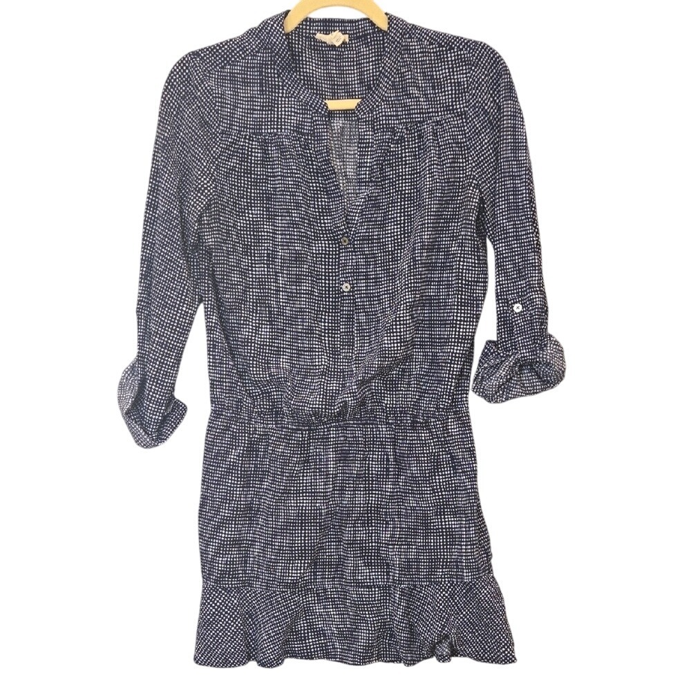Soft Joie Tunic Button-Up Blouse Top Navy Blue White Boho Loose Coastal XS